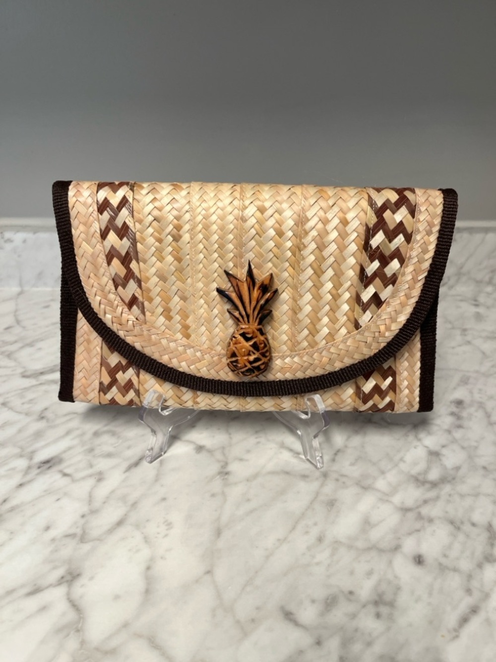 Woven Straw Clutch with Pineapple Design-Bahama art